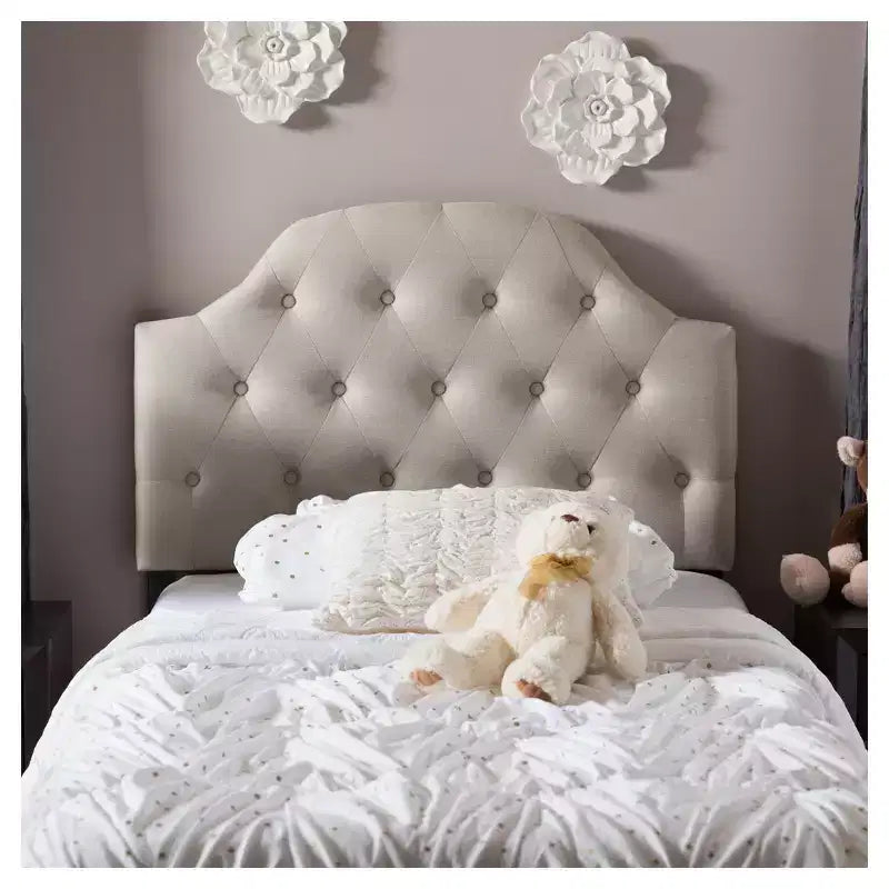 Testiera a scaglie con bottoni in similpelle grigia/beige chiaro/bianca - Misura singola