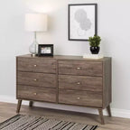 Comò con 6 cassetti in stile moderno di metà secolo, nero / grigio sbiancato / bianco / ciliegio, assemblaggio da 1 persona