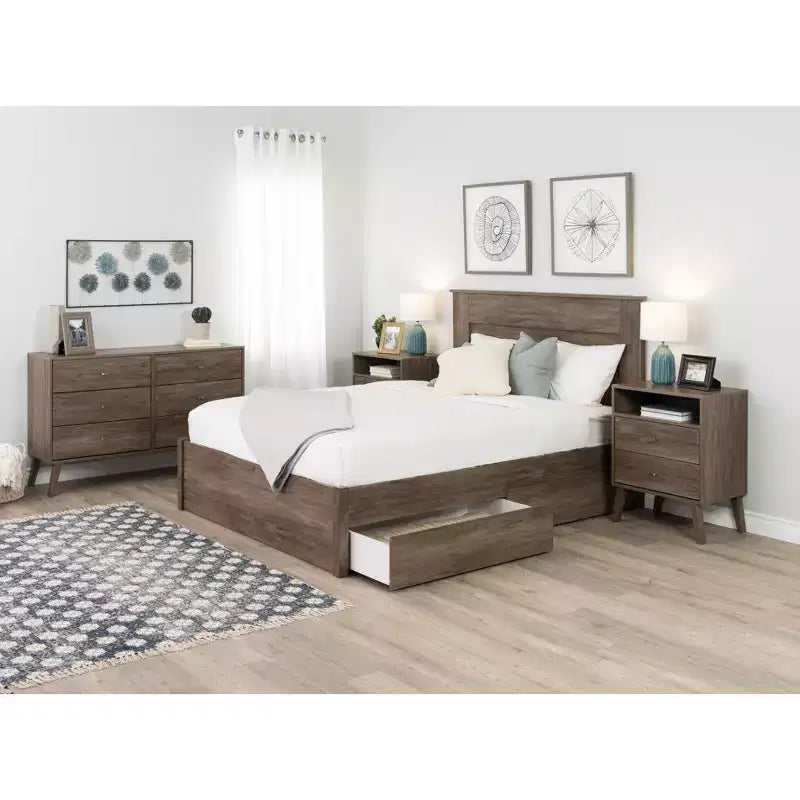 Comò con 6 cassetti in stile moderno di metà secolo, nero / grigio sbiancato / bianco / ciliegio, assemblaggio da 1 persona