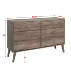 Comò con 6 cassetti in stile moderno di metà secolo, nero / grigio sbiancato / bianco / ciliegio, assemblaggio da 1 persona