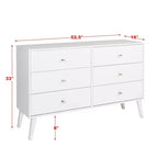 Comò con 6 cassetti in stile moderno di metà secolo, nero / grigio sbiancato / bianco / ciliegio, assemblaggio da 1 persona