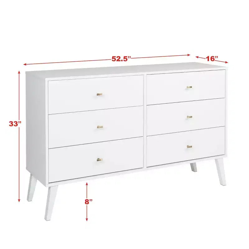 Comò con 6 cassetti in stile moderno di metà secolo, nero / grigio sbiancato / bianco / ciliegio, assemblaggio da 1 persona