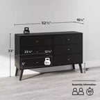 Comò con 6 cassetti in stile moderno di metà secolo, nero / grigio sbiancato / bianco / ciliegio, assemblaggio da 1 persona