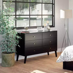 Comò con 6 cassetti in stile moderno di metà secolo, nero / grigio sbiancato / bianco / ciliegio, assemblaggio da 1 persona
