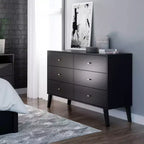 Comò con 6 cassetti in stile moderno di metà secolo, nero / grigio sbiancato / bianco / ciliegio, assemblaggio da 1 persona