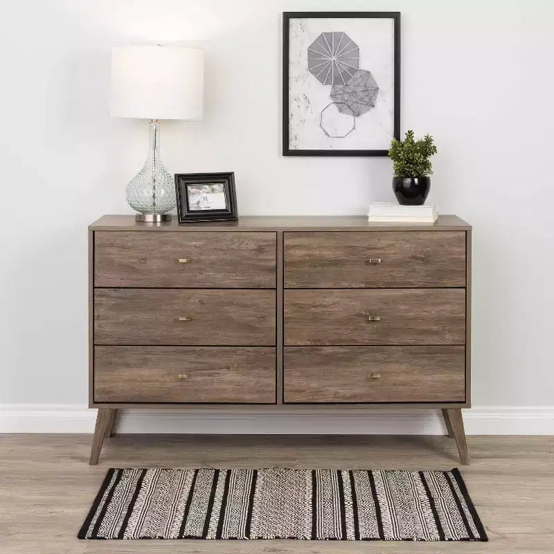 Comò con 6 cassetti in stile moderno di metà secolo, nero / grigio sbiancato / bianco / ciliegio, assemblaggio da 1 persona