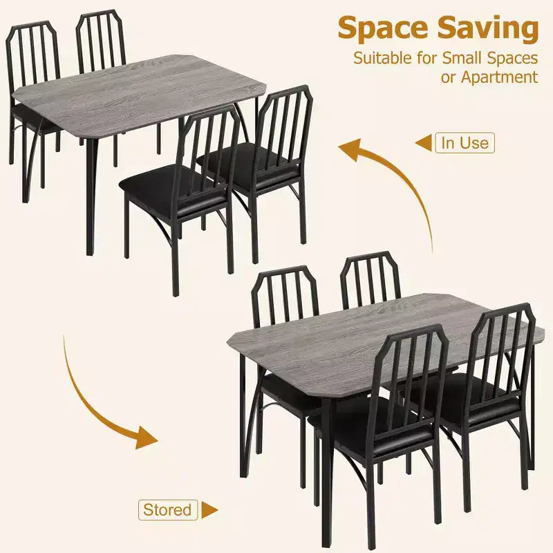 Set da pranzo rettangolare 5 pezzi con tavolo in legno marrone e metallo nero, 4 posti