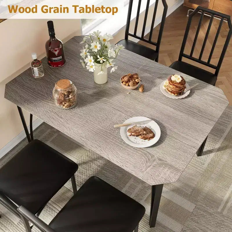 Set da pranzo rettangolare 5 pezzi con tavolo in legno marrone e metallo nero, 4 posti