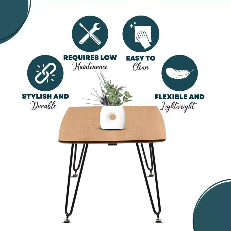 Tavolino da Caffè Rettangolare con Gambe in Metallo – Nero / Naturale / Noce, 1 Pezzo