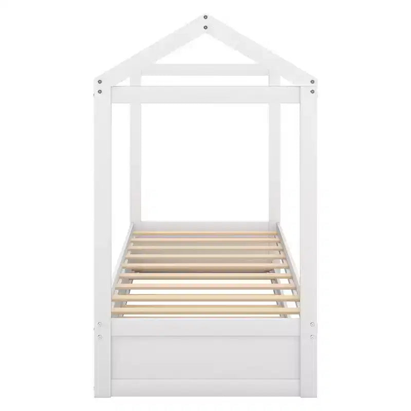 Struttura per letto a due piazze in legno bianco in stile casetta con letto estraibile, per 2 persone